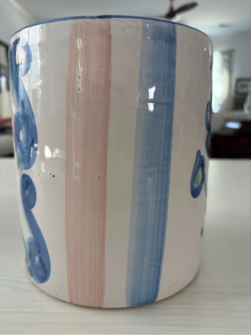 M.A. Hadley Hand-Painted Blue Floral Sugar Canister with lid